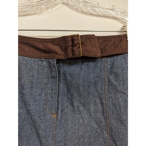 Jones Sport Size 10 Jean Skirt Denim Straight Modest Suede Waist Belt - Picture 2 of 5